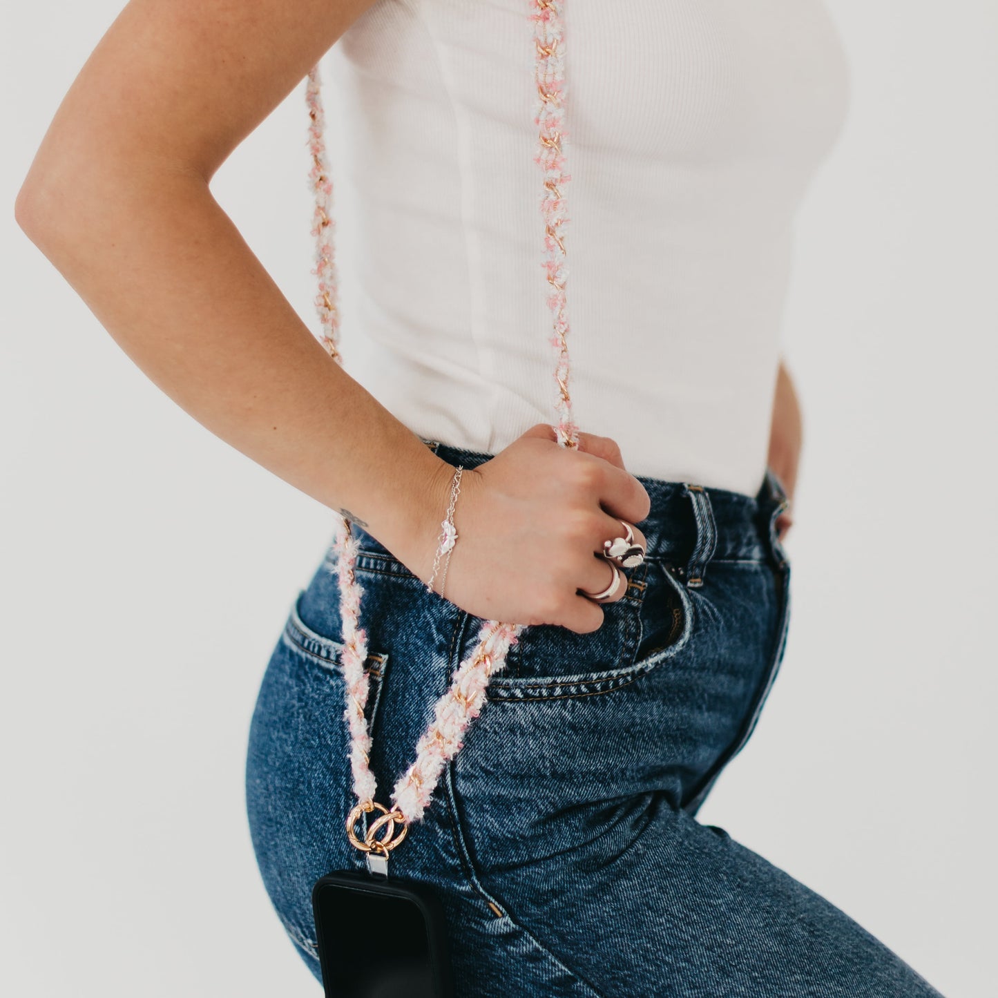 Tweed Phone Holder Crossbody Strap