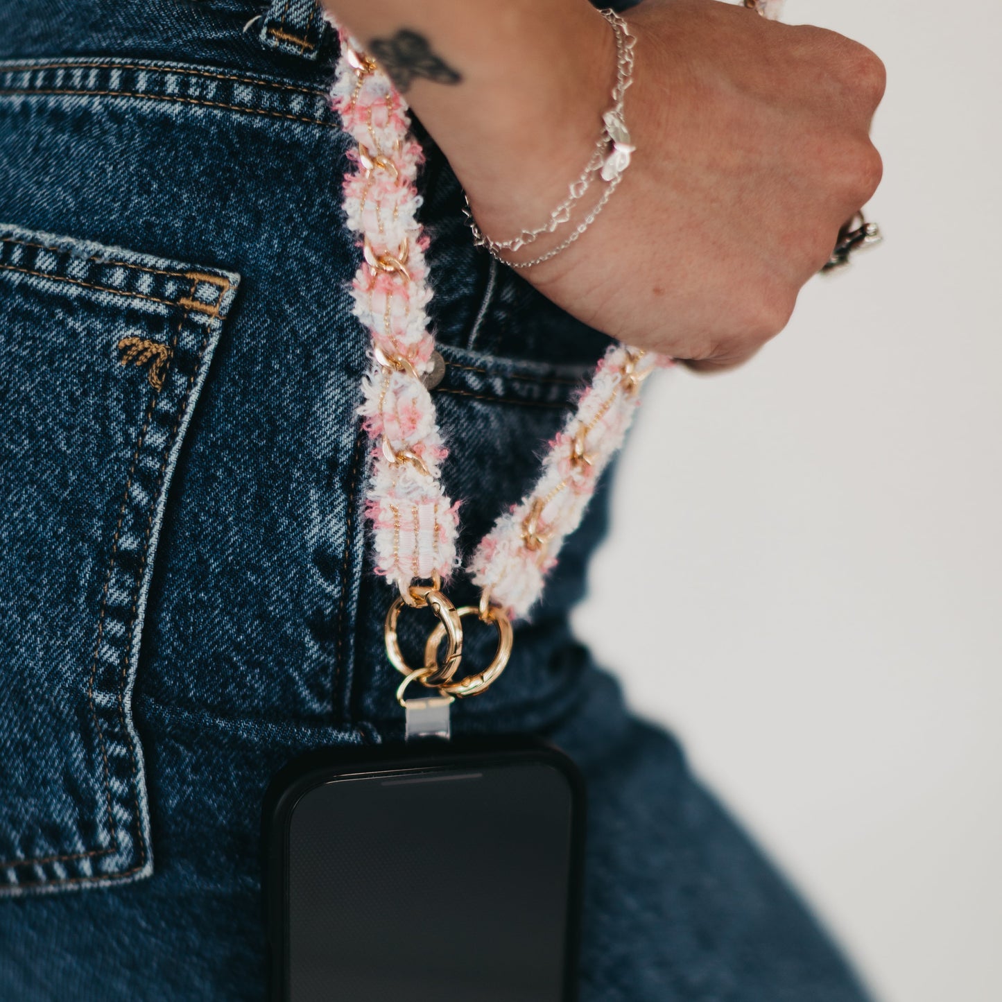 Tweed Phone Holder Crossbody Strap