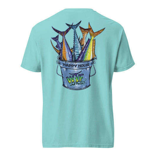 Happy Hour Beer Bucket WTF Aqua S/S What The Fin Cotton Tee