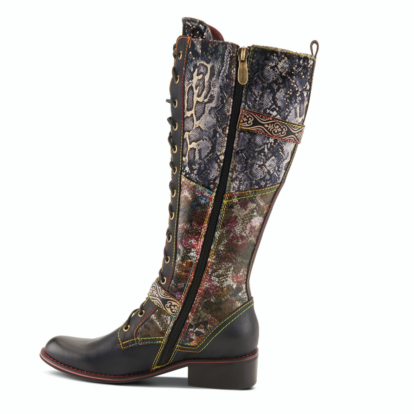 VANEYCK TALL WESTERN BOOT - Black Multi Color Leather by L`ARTISTE