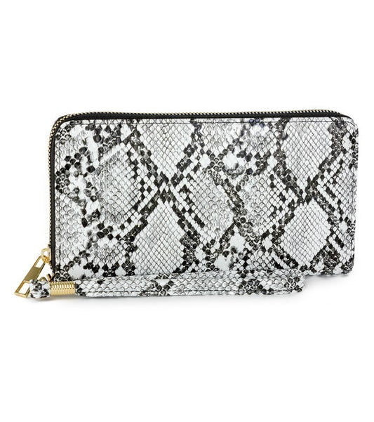 Grey Rebecca & Rifka Vegan Snakeskin Leather Single Zip Wallet
