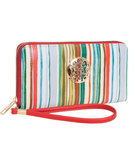 Multi Color Striped Rebecca & Rifka Wristlet Single Zip Wallet