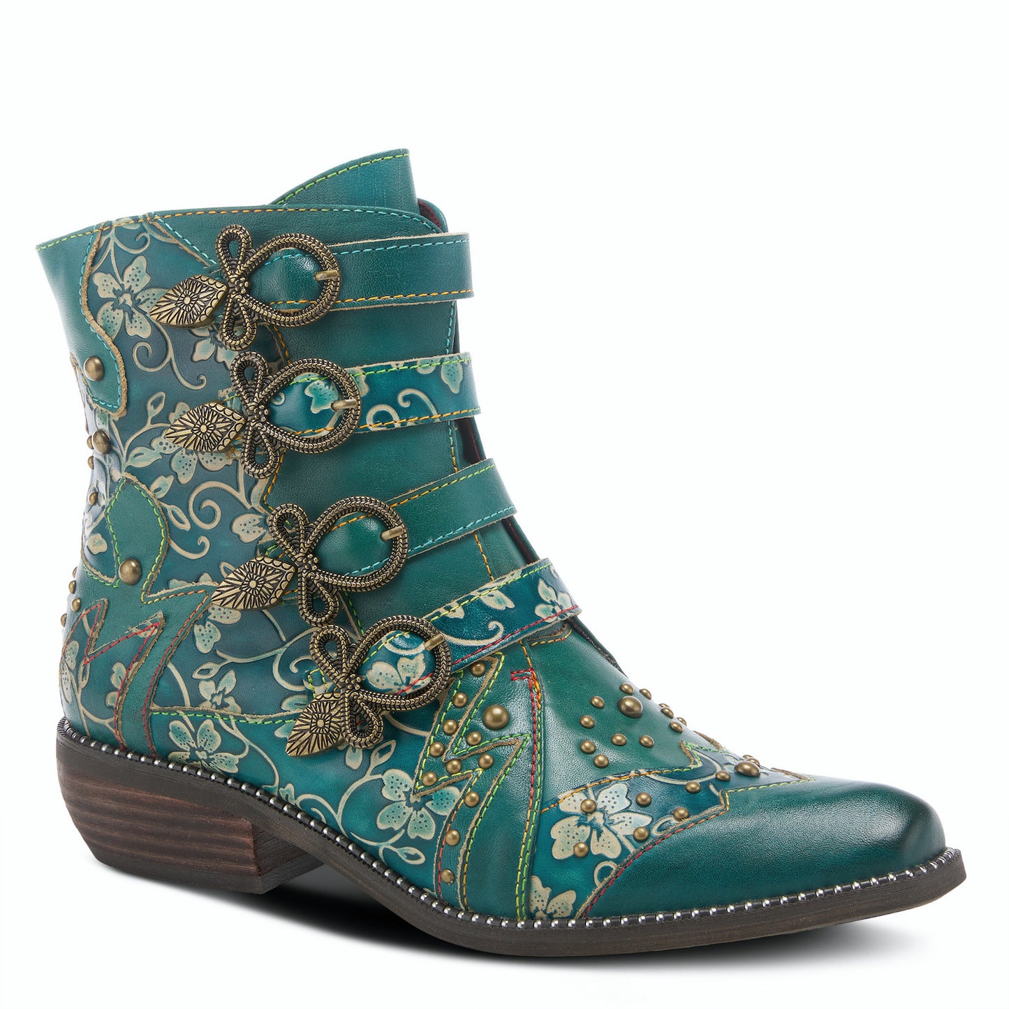 RODEHA BOOTS - Teal Victorian-inspired booties by L`ARTISTE